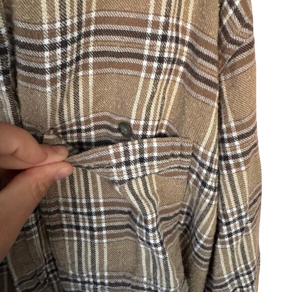 Vintage Faded Glory Flannel Shirt Mens L Brown Plaid High Low Hem Y2K Grunge - Picture 4 of 11